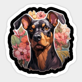 Doberman  Dog Vintage Floral Sticker